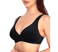 Jengo Post Surgery Bra Front Closure Deep V Push Up Plunge Bra U Low Cut Bras Post Surgical Mastectomy Bra Breast Augmentation Black
