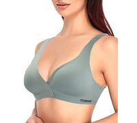 Jengo Post Surgery Bra Front Closure Deep V Push Up Plunge Bra U Low Cut Bras Post Surgical Mastectomy Bra Breast Augmentation Blue