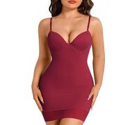 Jengo Shapewear Slip with Built-In Bra - Body Shaper Dress for Tummy Control (UK, Alpha, M, Regular, Red)