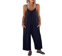 Jengo Women's Loose Sleeveless Jumpsuits Spaghetti Strap Stretchy Long Pant Romper Jumpsuit with Pockets Baggy Playsuit Romper