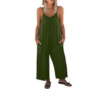 Jengo Women's Loose Sleeveless Jumpsuits Spaghetti Strap Stretchy Long Pant Romper Jumpsuit with Pockets Baggy Playsuit Romper