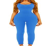 Jengo Yoga One Piece Outfits Full Body Jumpsuits Tank Top Rompers Bodycon Bodysuit Workout Set Catsuit Leggings (Blue, Large)