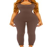 Jengo Yoga One Piece Outfits Full Body Jumpsuits Tank Top Rompers Bodycon Bodysuit Workout Set Catsuit Leggings (Coffee, X-Large)
