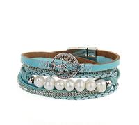 Jenia Women's Leather Wrap Bracelet Tree of Life Multilayer Rope Cuff Bracelets Braided Bangles Pearl Boho Jewelry Handmade Gift for Kids, Teens Girls, Ladies, Boys - Blue