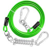 jenico Dog Tie Down Cable - 25ft Dog Leash - Heavy Duty Chain with Shockproof Spring - Outdoor Tie Down Leash for Small to Large Dogs up to 500 lbs