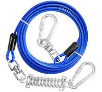 jenico Dog Tie Out Cable, 10/15/20/30/40/50/70/100/150FT Runner Cable with Swivel Hook and Shock Spring, Dog Leash Run Tether for Yard Outdoor and Camping,for Small to Medium Pets Up to 500 LBS