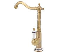 Jenivaint Antique Kitchen Faucet All Copper, 360° Rotating Gold Hot Cold | Drip Free Ceramic Disc Valve, Easy to Install, Durable Resistant Brass, Fits 1 or 3 Hole Kitchen Sink