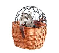 Jenivaint Bicycle Front Basket, Hand Woven Rattan Bike Pet Basket with Wire Mesh Cover, 30 X 25 Cm Mount for Small Dogs Cats Grocery Rides (Honey color)