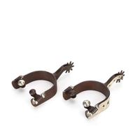 Jenivaint Horse Spurs with Rotating Gears for Equestrian Training | Low Carbon Steel Construction, 2 Pieces Set, 3.35x2.95 Inch Size, Black Finish with Silver Decoration, Suitable for Ranch