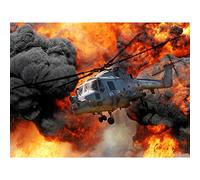Jenkins Military UK Lynx Mk8 Helicopter Fire Smoke Photo Premium Wall Art Canvas Print 18X24 Inch