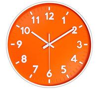 JENLYSTIME 12 Inch 3D Number Modern Wall Clock,Round Bright Colorful Dial,Non Ticking Silent Quartz Battery Operated Wall Clocks,Easy to Read Simple Style Decor Clock for Bedroom,Kitchen(Orange)