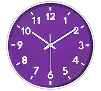JENLYSTIME 12 Inch 3D Number Modern Wall Clock,Round Bright Colorful Dial,Non Ticking Silent Quartz Battery Operated Wall Clocks,Easy to Read Simple Style Decor Clock for Bedroom,Kitchen(Purple)