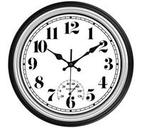 JENLYSTIME 12 Inch Indoor/Outdoor Retro Waterproof Wall Clock with Thermometer Silent Round Quartz Battery Operated Easy to Read Decorative for Kitchen Patio,Bathroom,Deck,Porch,Pool(Silver)