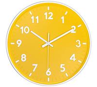 JENLYSTIME 12 Inch Modern Indoor Outdoor Clock,Round Bright Colorful Dial,Non Ticking Silent Quartz Battery Operated Wall Clocks,Easy to Read Simple Style Decor Clock for Bedroom,Kitchen(Yellow)