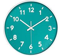 JENLYSTIME 12 Inch Modern Indoor Outdoor Wall Clock,Round Bright Colorful Dial,Non Ticking Silent Quartz Battery Operated Wall Clocks,Easy to Read Simple Style Decor Clock for Bedroom,Kitchen(Teal)
