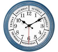 JENLYSTIME 12 Inch Retro Wall Clock,Classic Day of The Week Wall Clock,Silent Non Ticking Battery Operated Movement(Blue)
