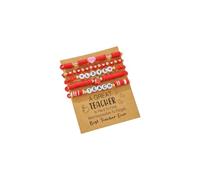JENMAVJI 5Pcs Set Teacher Appreciation Heart Apple Clay Beaded Stackable Adjustable Bracelet Love Inspire Teach Happy Letters Elastic for Women Jewelry Heishi Ploymer Gifts, S, clay, no gemstone