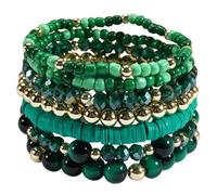 JENMAVJI 7/12Pcs Set Bohemian Stackable Crystal Seed Beaded Elastic Stretch Bracelet Multilayerd Handmade Brass Bead for Women Jewelry Surfer Heishi Polymer Clay Layering
