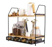 Jenmayt 2-Tier Coffee Station Organizer with Pod Storage Drawer,Wooden Coffee Pod Holder,for Nespresso, Tassimo, Dolce Gusto Capsules, Space-Saving Tea Station, Spice Rack, Bathroom Organizer
