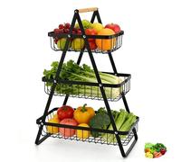 Jenmayt 3-Tier Fruit Basket,Detachable Metal Mesh Fruit Baskets With Wooden Handle,Tiered Vegetable Storage Rack,for Vegetables/Fruit/Snack,Home, Kitchen Office Use