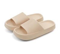 JENN ARDOR Pillow Slippers for Women and Men - Extra Soft Thick Sole Non-Slip Slides, Open Toe Cloud Sandals for House Bathroom Beach Spa, Khaki, 7-7.5 Women/6-6.5 Men