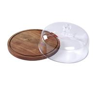 Jenngaoo 12 Inch Round Acacia Wood Cake Stand with Acrylic Lid, 2-in-1 Display Set Wood Base & Unbreakable Dome Cover for Cakes Pastries Cheese Fruit Platters