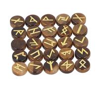 Jenngaoo 25Pcs Round Rune Stones, Engraved Symbol Stone Runes Set for Divination Yoga Meditation and Handicrafts Decoration (Yellow Tiger Eye)