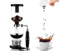 Jenngaoo 3 Cup Glass Siphon Coffee Maker with Alcohol Burner, Stainless Steel Base, Anti-Scald Handle, Borosilicate Vacuum Pot for Ground Coffee Brewing, Compatible with Halogen & Gas Stove