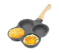 Jenngaoo 4-Cup Non-Stick Egg Frying Pan for Gas Stove & Induction Hob, Multipurpose Omelette Burger Pancake Pan with 4 Sections, Space-Saving Design & Ergonomic Wooden Handle