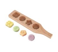 Jenngaoo 4-Piece Wooden Mooncake Mould with Flower Patterns for Baking, Cookies, Desserts, DIY Kitchen Craft Tool, 35x7cm