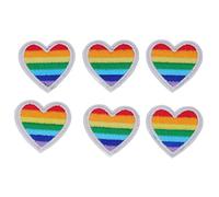 Jenngaoo 6Pcs Rainbow Heart Patches, Sew On/Iron on Embroidered Applique Sewing Patches, Rainbow Heart Patches for Clothes, Dress, Hat, Jeans, Bag(White Border)