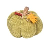 Jenngaoo Autumn Knitted Pumpkin Decorations,18cm Handcrafted Knitted Soft Pumpkin Decor with Leaf Hanging Fake Vegetable Ornament for Fall Harvest Thanksgiving Halloween Party Decoration (#04)