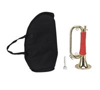 Jenngaoo Brass Bugle Cavalry Trumpet, Gold Plated Brass Cavalry Horn with Red Braided Handle, Bright Sound for Summer Camp Honor Guard School Band Ensemble