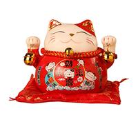 Jenngaoo Ceramic Lucky Cat, 4.5 Inch Waving Lucky Cat Statue Japanese Lucky Cat Figurine Beckoning Cat Ornately Decorate for Attract Wealth Business Opening(Red)