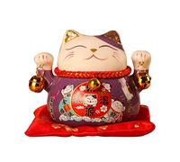 Jenngaoo Ceramic Lucky Cat Figurine with Waving Arm, 4.5 Inch Japanese Beckoning Cat Fortune Statue, Feng Shui Wealth Attracting Decor for Home, Office, Business Gift (Purple)