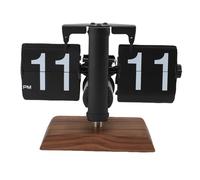 Jenngaoo Digital Flip Desk Clock 12 Hours Battery Powered Retro Mechanical Auto Flip Down Clock with Stainless Steel and Walnut Wood Base, Easy to Read Large Numbers Detachable Lea (All Black)