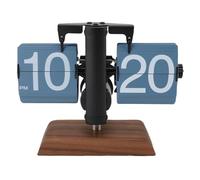 Jenngaoo Digital Flip Desk Clock 12 Hours Battery Powered Retro Mechanical Auto Flip Down Clock with Stainless Steel and Walnut Wood Base, Easy to Read Large Numbers Detachable Lea (Blue Page Black