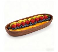 Jenngaoo Handcrafted Acacia Wood Boat-Shaped Salad Serving Bowl for Fruits, Snacks, Desserts - 30cm Large Rustic Kitchenware & Dining Table Decor (11.8in)