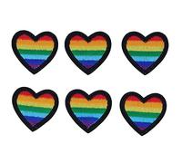 Jenngaoo Iron-On & Sew-On Rainbow Heart Embroidery Patches for Clothes Repair, DIY Fabric Applique Decoration on Bags, Hats, Jeans (6Pcs, Coloured Cotton Craft)