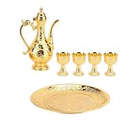 Jenngaoo Turkish Tea Set, Metal Teapot with Tray and 4 Cups Vintage Design Turkish Coffee Pot Set for Home Kitchen Office Decor Tea Party Gift (Gold)