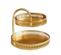 Jenngaoo Two-Tier Copper Cupcake Stand, Tiered Dessert Serving Tray with Openwork Patterns for Wedding, Tea Party, Birthday Display, Durable Metal Snack Plates for Home, Restaurant, Bar Decoration