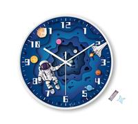 Jenngaoo Wall Clock for Kids, 8 Inch Silent Battery Operated Space Themed Room Decor with Large Numerals for Living Room Bedroom Study