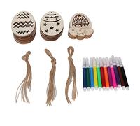 Jenngaoo Wooden Easter Pendant, Assorted Eggs Style Easter Wooden Cutouts with Hemp Ropes and Watercolor Pens Synthetic Wood Lightweight Durable for DIY Home Party Easter Decoratio