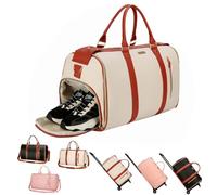 Jenni Bag Travel Bag with Wheels, Garment Bags for Travel,Stylish Carry On Garment Bag with Toiletry Pocket, Shoulder Strap and Shoes Compartment, 2 in 1 Foldable PU Leather Duffle Bag(Basic, White)