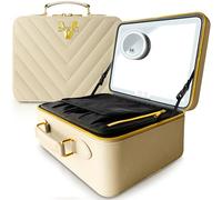 JENNI V Upscale PU Leather Makeup Bag with Light Up Mirror, 3 Brightness Settings, Adjustable Dividers - Replace Your Bulky Vanity While On the Go - Chic Travel Makeup Case Box - Makeup Organizer Bag,