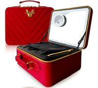 JENNI V Upscale PU Leather Makeup Bag with Light Up Mirror, 3 Brightness Settings, Adjustable Dividers - Replace Your Bulky Vanity While On the Go - Chic Travel Makeup Case Box - Makeup Organizer Bag,