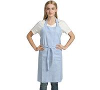 Jennice House Gingham Aprons Vintage Chef Bib Check Aprons Pure Cotton (Blue)