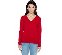 JENNIE LIU Women's 100% Pure Cashmere Long Sleeve Pullover V Neck Jumper(M, Red)