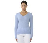 JENNIE LIU Women's 100% Pure Cashmere Long Sleeve Pullover V Neck Jumper(XL, Sky)