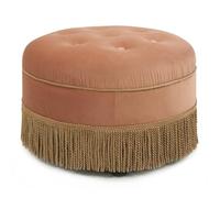 Jennifer Taylor Home Yolanda Upholstered Round Accent Ottoman, Peach Orange Velvet with Gold Trim